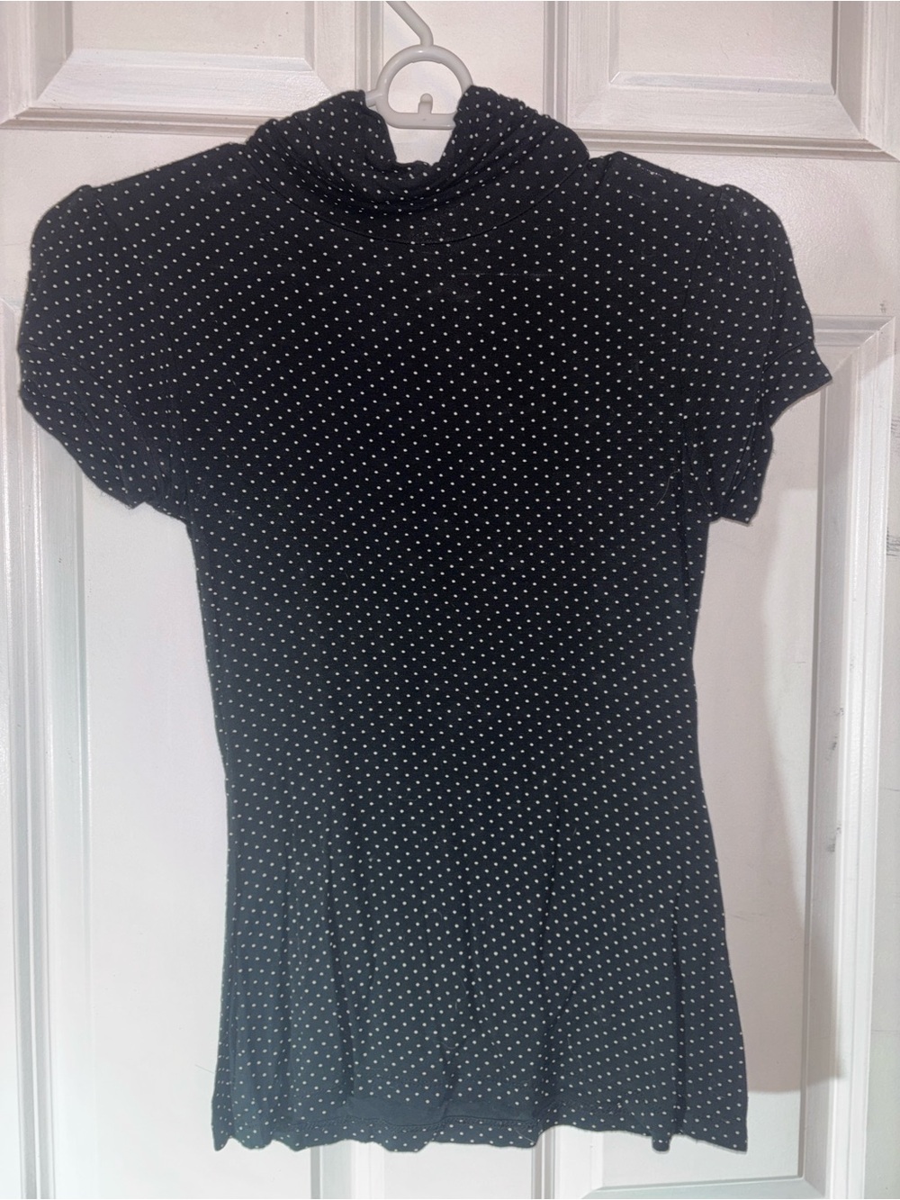 Fleurish Black Polka Dot Short-Sleeve Mock Neck Top - Small